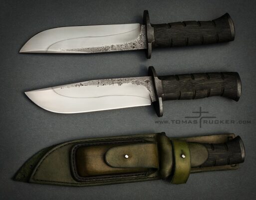 Green oak handle knife