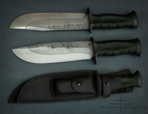 Green leather handle knife